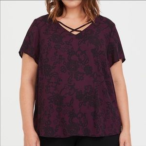 Torrid Plus Size Purple Lace Print Blouse sz 3